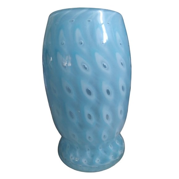 Blue Opalescent Controlled Bubble Glass Swirl Vase Peacock Eye Turquoise Vase - Picture 6 of 10
